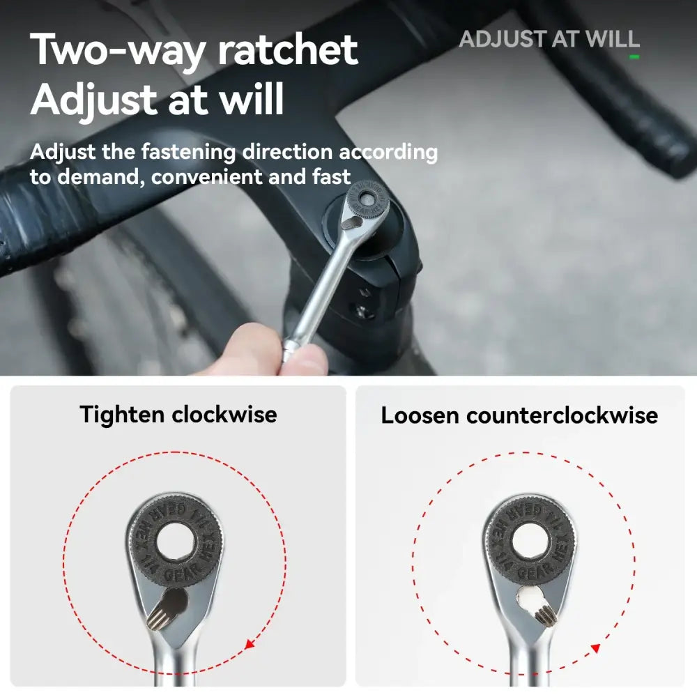 ROCKBROS Bike Repair Tools Multifunctional Ratchet Wrench Set Compact Folding Combination Aluminum Bicycle Ratchet Tool