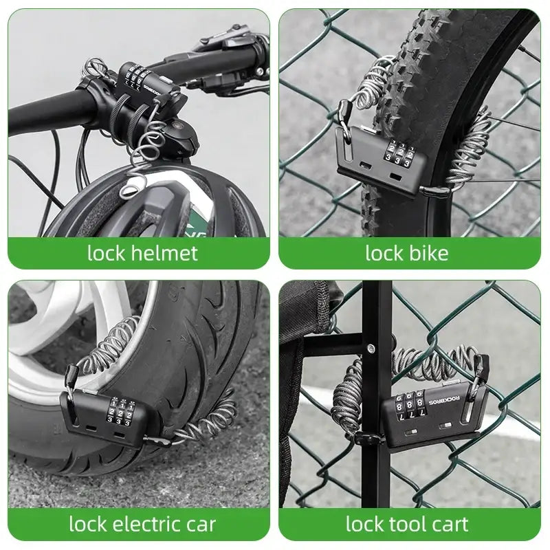 ROCKBROS Helmet Lock Antitheft Mini Bicycle Lock 3 Digit Password Lock Ultralight Flexible Bike Lock Motorcycle Helmet