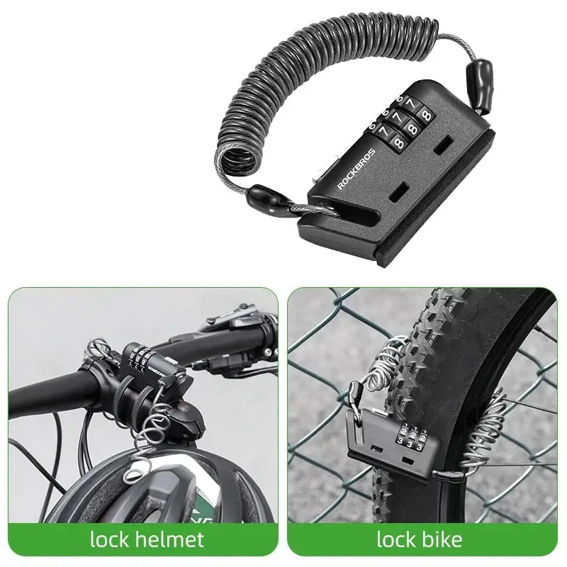 ROCKBROS Helmet Lock Antitheft Mini Bicycle Lock 3 Digit Password Lock Ultralight Flexible Bike Lock Motorcycle Helmet
