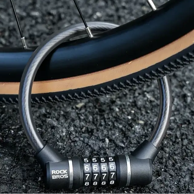 ROCKBROS Portable Bicycle Lock Ultra-Light Steel Cable Bike Lock 4-Digit Password PVC Waterproof Steel Password Lock