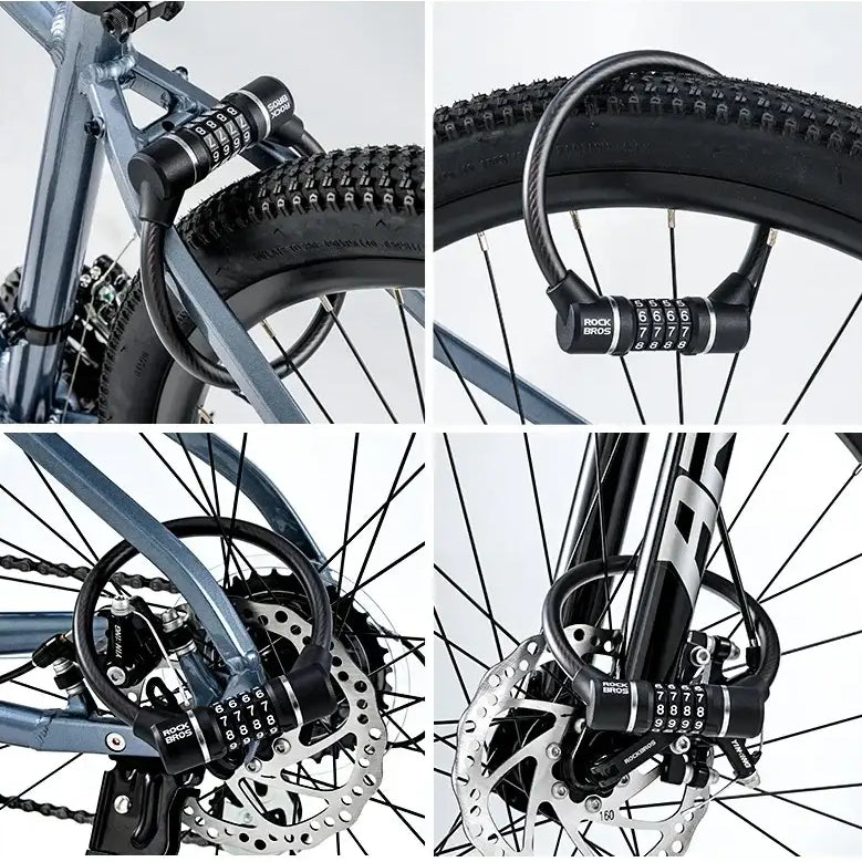 ROCKBROS Portable Bicycle Lock Ultra-Light Steel Cable Bike Lock 4-Digit Password PVC Waterproof Steel Password Lock