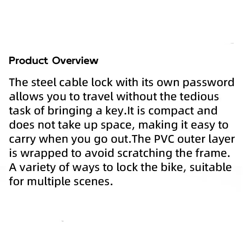 ROCKBROS Portable Bicycle Lock Ultra-Light Steel Cable Bike Lock 4-Digit Password PVC Waterproof Steel Password Lock