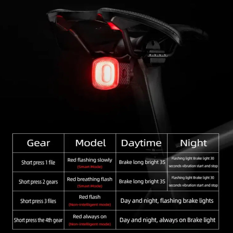 ROCKBROS Smart Bicycle Rear Light Auto Brake Sensing IPX6 Waterproof Cycling Tail Lamp LED USB Charging Safety Bike
