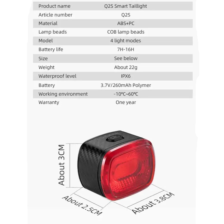 ROCKBROS Smart Bicycle Rear Light Auto Brake Sensing IPX6 Waterproof Cycling Tail Lamp LED USB Charging Safety Bike