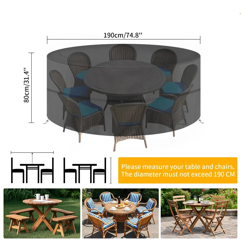 Round Waterproof Patio Furniture Cover – Anti-UV Windproof (different sizes available) - 190x80cm / Black / Furniture