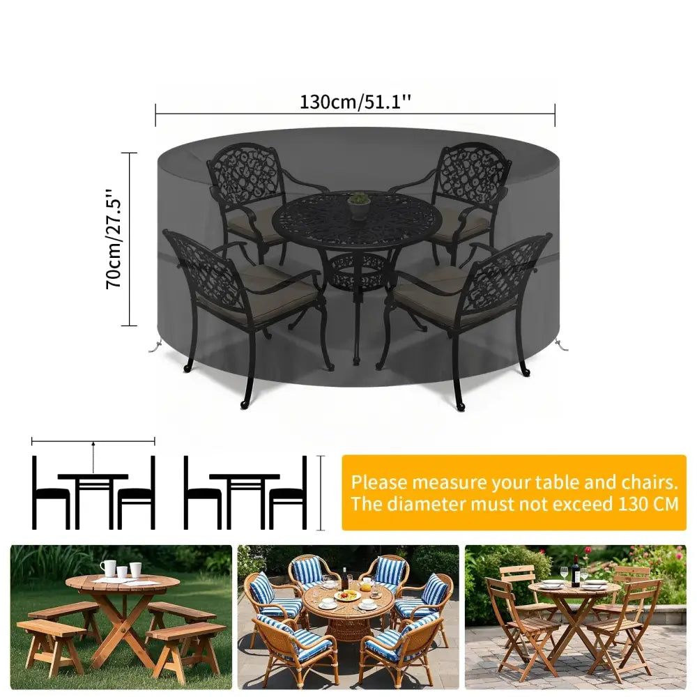 Round Waterproof Patio Furniture Cover – Anti-UV Windproof (different sizes available) - 130x70cm / Black / Furniture