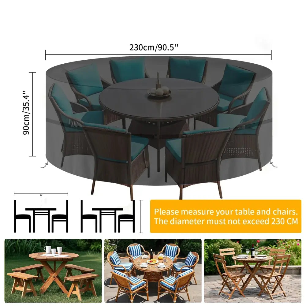 Round Waterproof Patio Furniture Cover – Anti-UV Windproof (different sizes available) - 230x90cm / Black / Furniture