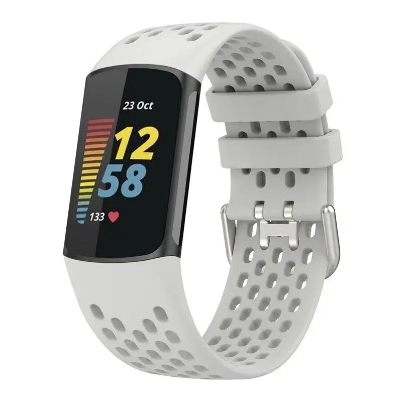 Rubber Sport Strap for the Fitbit Charge 5/6 Series (available in 21 colours) - Beige / Fitbit Charge 6 - TWS