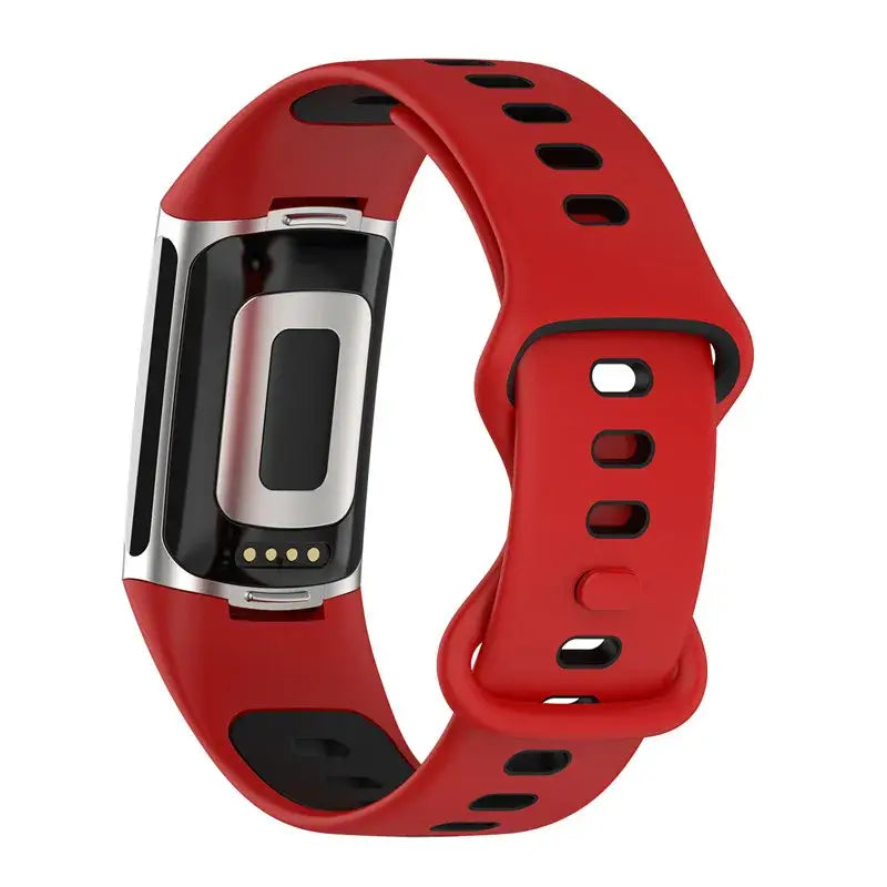 Rubber Sport Strap for the Fitbit Charge 5/6 Series (available in 21 colours) - Red Black / Fitbit Charge 5 - TWS