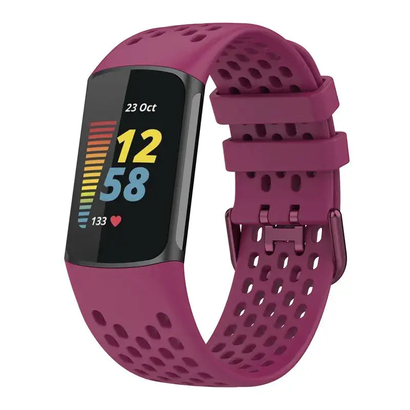 Rubber Sport Strap for the Fitbit Charge 5/6 Series (available in 21 colours) - Wine / Fitbit Charge 6 - TWS
