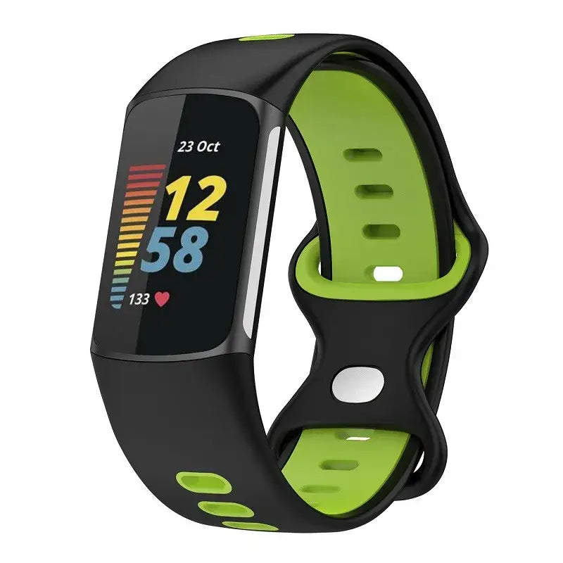 Rubber Sport Strap for the Fitbit Charge 5/6 Series (available in 21 colours) - Black Green / Fitbit Charge 5 - TWS