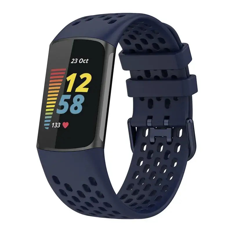 Rubber Sport Strap for the Fitbit Charge 5/6 Series (available in 21 colours) - Navy Blue / Fitbit Charge 6 - TWS