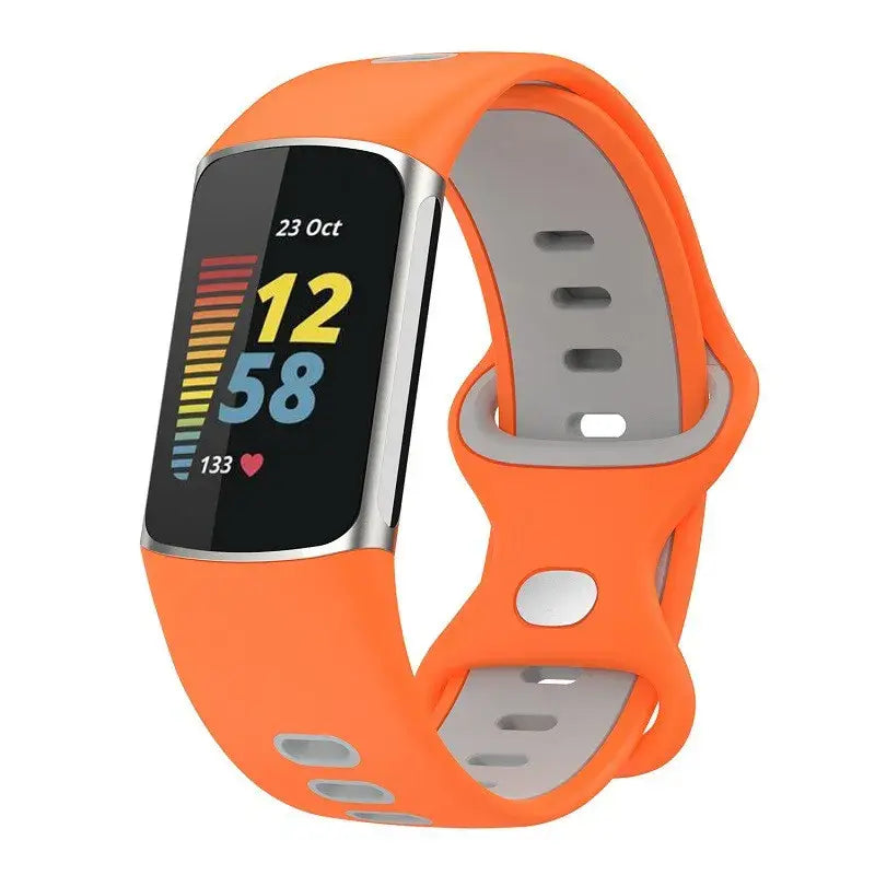 Rubber Sport Strap for the Fitbit Charge 5/6 Series (available in 21 colours) - Orange Grey / Fitbit Charge 5 - TWS