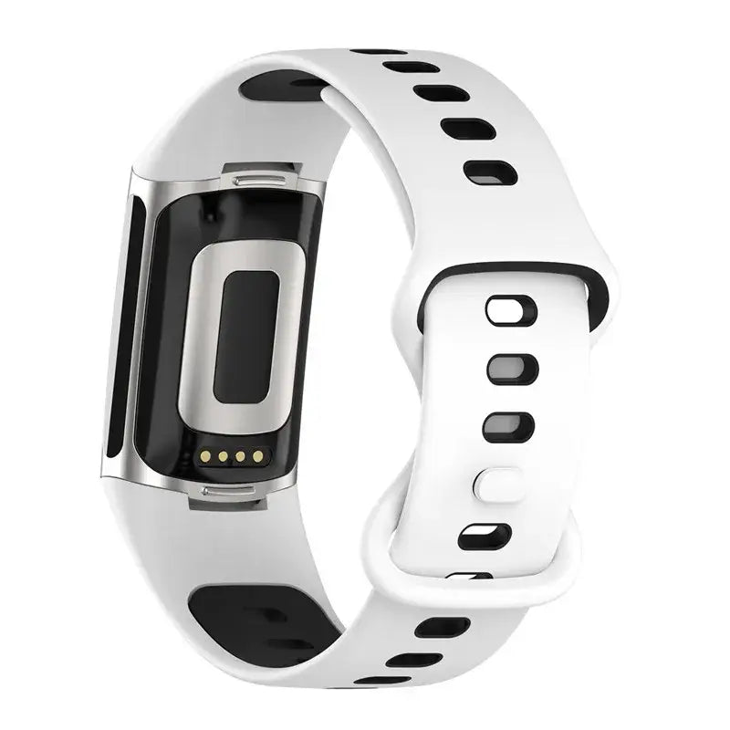 Rubber Sport Strap for the Fitbit Charge 5/6 Series (available in 21 colours) - White Black / Fitbit Charge 5 - TWS