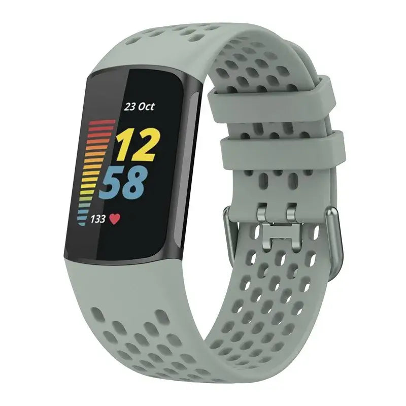 Rubber Sport Strap for the Fitbit Charge 5/6 Series (available in 21 colours) - Grey / Fitbit Charge 5 - TWS