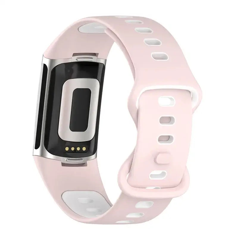 Rubber Sport Strap for the Fitbit Charge 5/6 Series (available in 21 colours) - Pink White / Fitbit Charge 5 - TWS