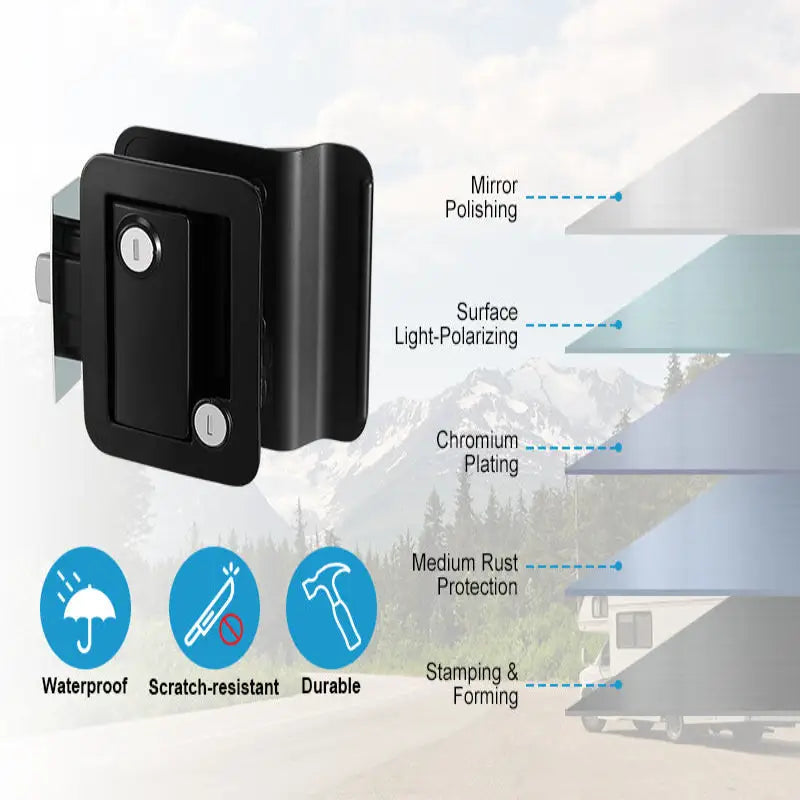 RV / Caravan Entry Door Lock with Deadbolt & Replacement Handle - Black - HBC