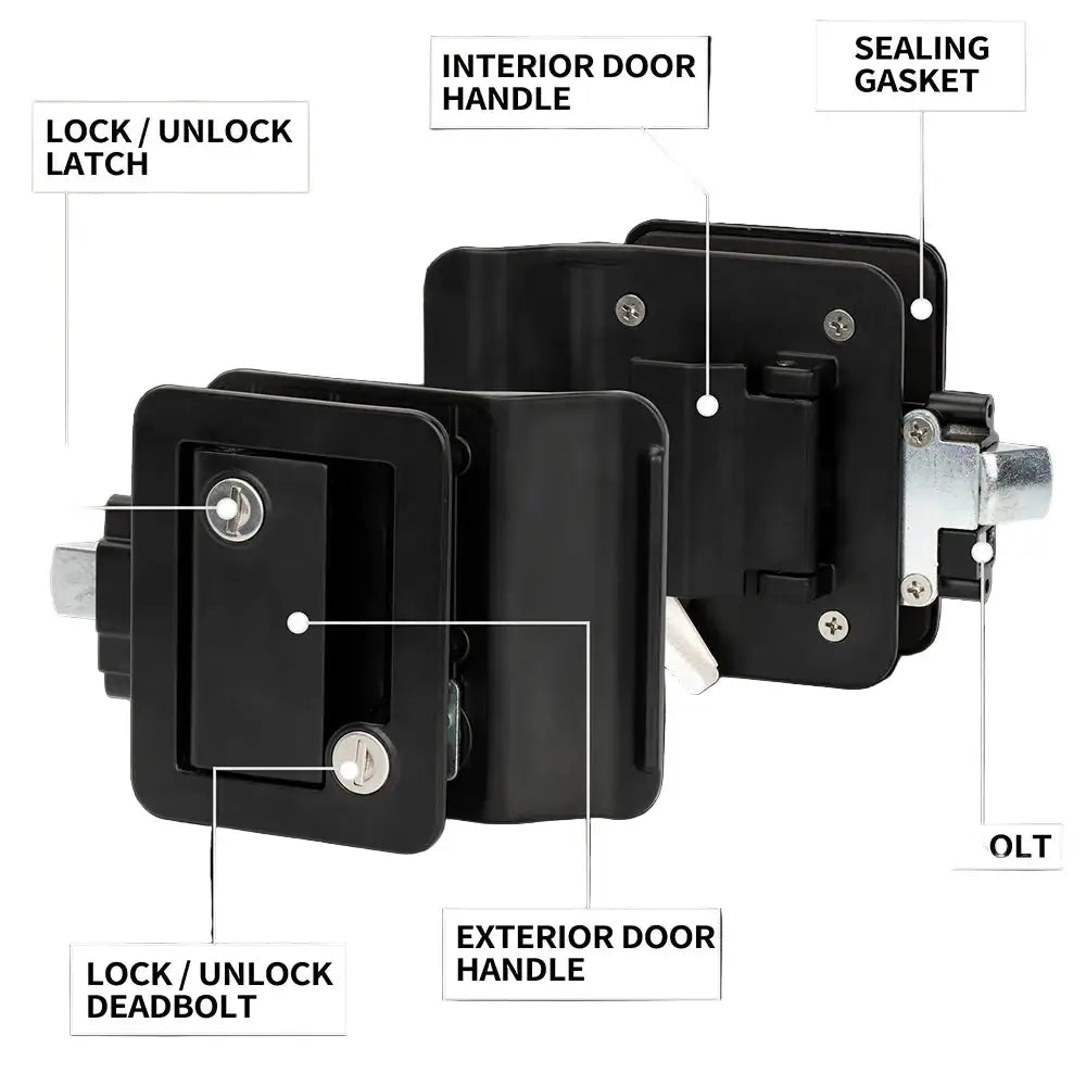 RV / Caravan Entry Door Lock with Deadbolt & Replacement Handle - Black - HBC