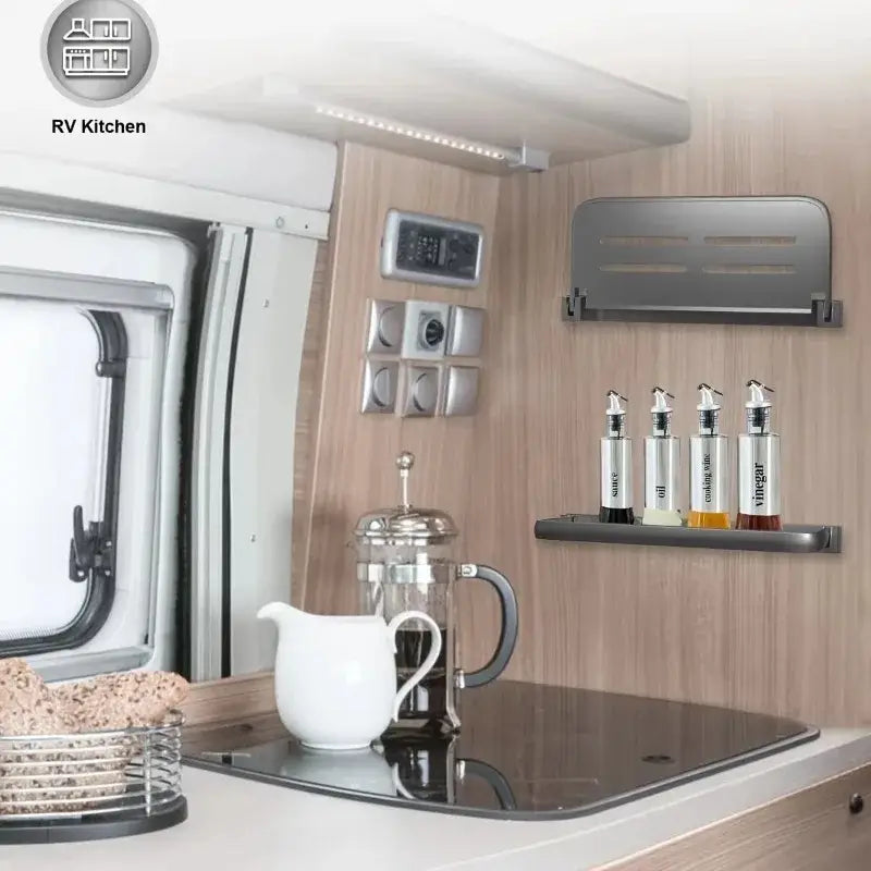 RV Wall-Mount Foldable Aluminum Storage Shelves - Grey / Foldable Shelves - SS