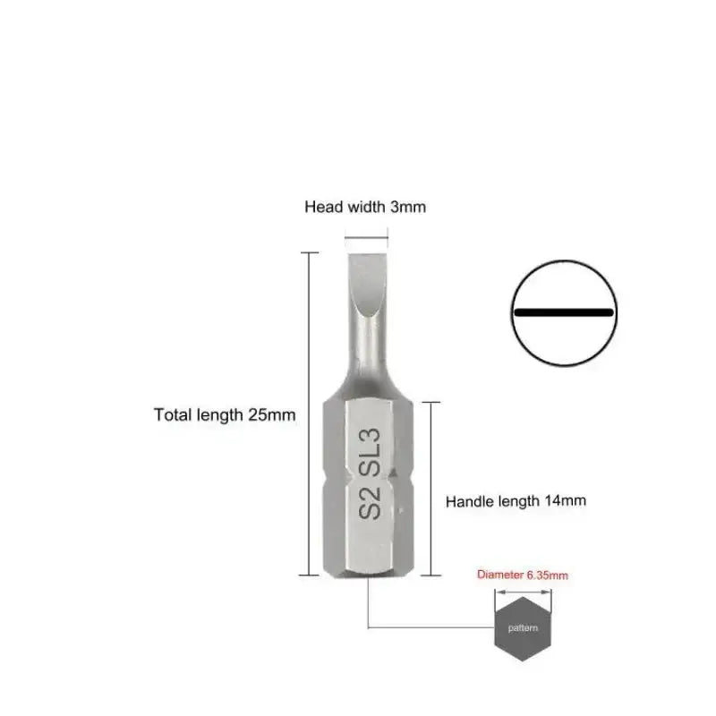 S2 Steel Slotted Screwdriver Bits Set – 1/4’’ Shank (6 different types available) - 10 Pcs SL3 Set - HBC