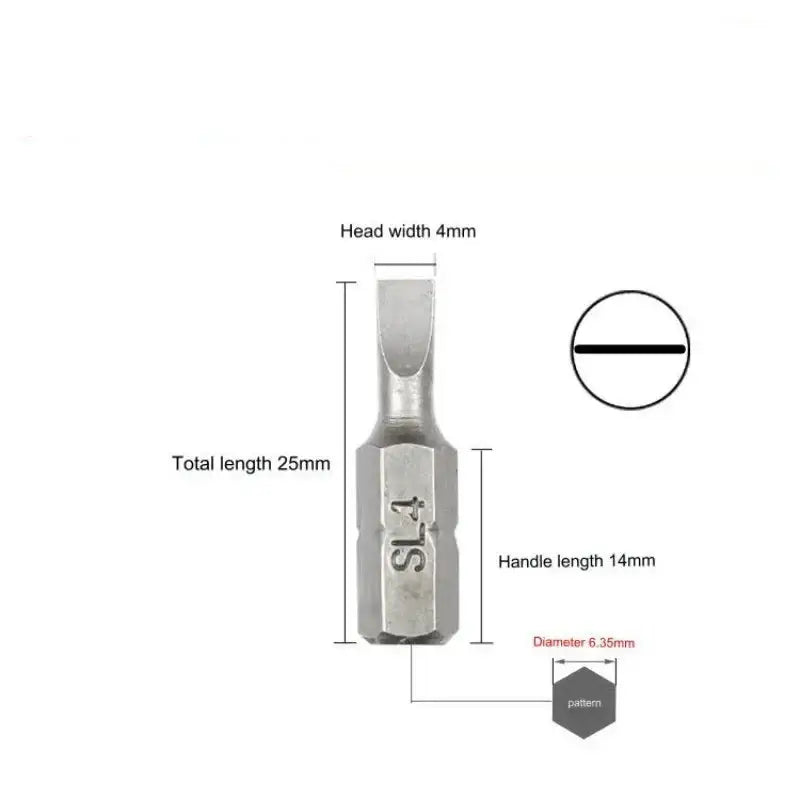S2 Steel Slotted Screwdriver Bits Set – 1/4’’ Shank (6 different types available) - 10 Pcs SL4 Set - HBC