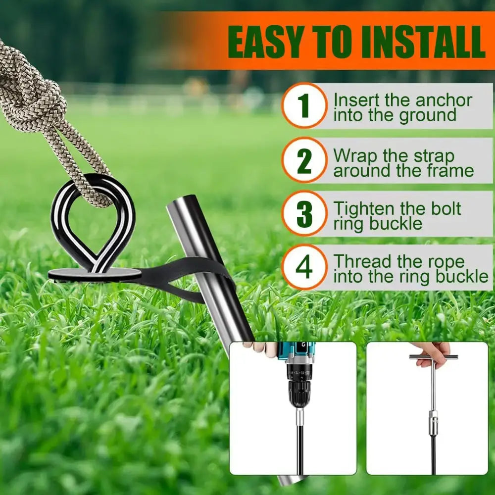 Set of 4 Ground Anchor Trampoline with Straps Resistant High Wind Heavy Duty Ground Anchor for Tent Swing Gazebo Garden