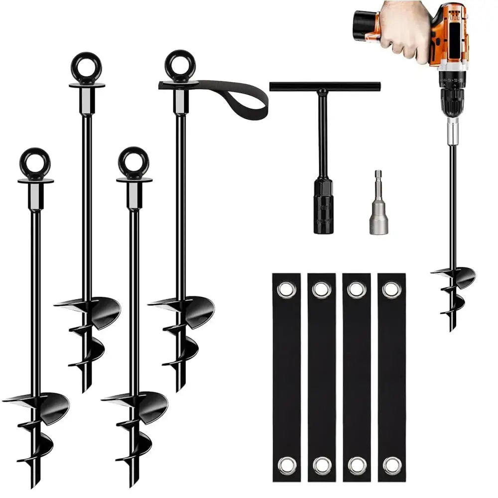 Set of 4 Ground Anchor Trampoline with Straps Resistant High Wind Heavy Duty Ground Anchor for Tent Swing Gazebo Garden