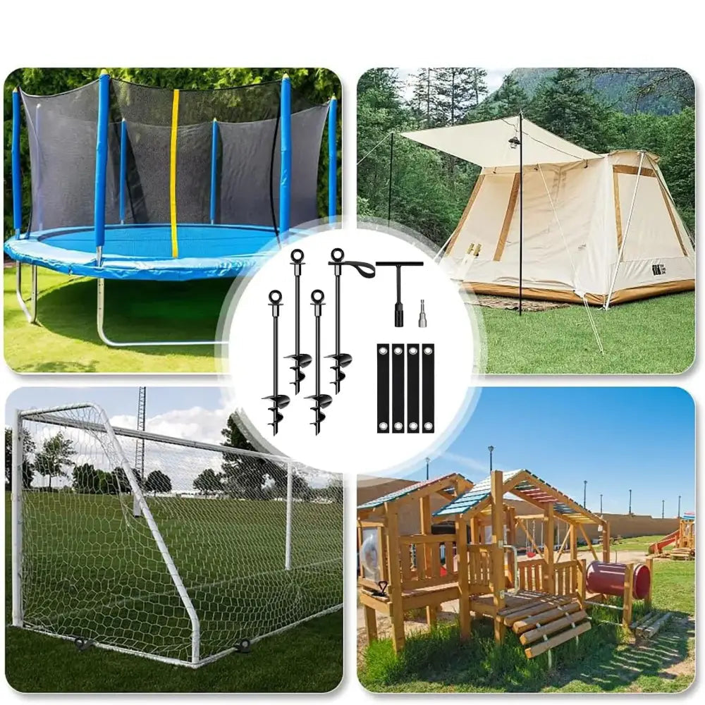 Set of 4 Ground Anchor Trampoline with Straps Resistant High Wind Heavy Duty Ground Anchor for Tent Swing Gazebo Garden