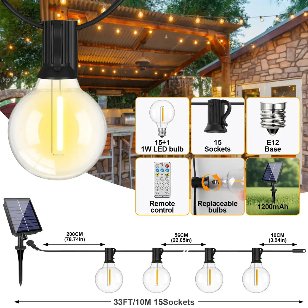 Shatterproof Solar String Lights G40 Outdoor Solar Light Garden Waterproof USB Charging Lighting With Remote Decoration