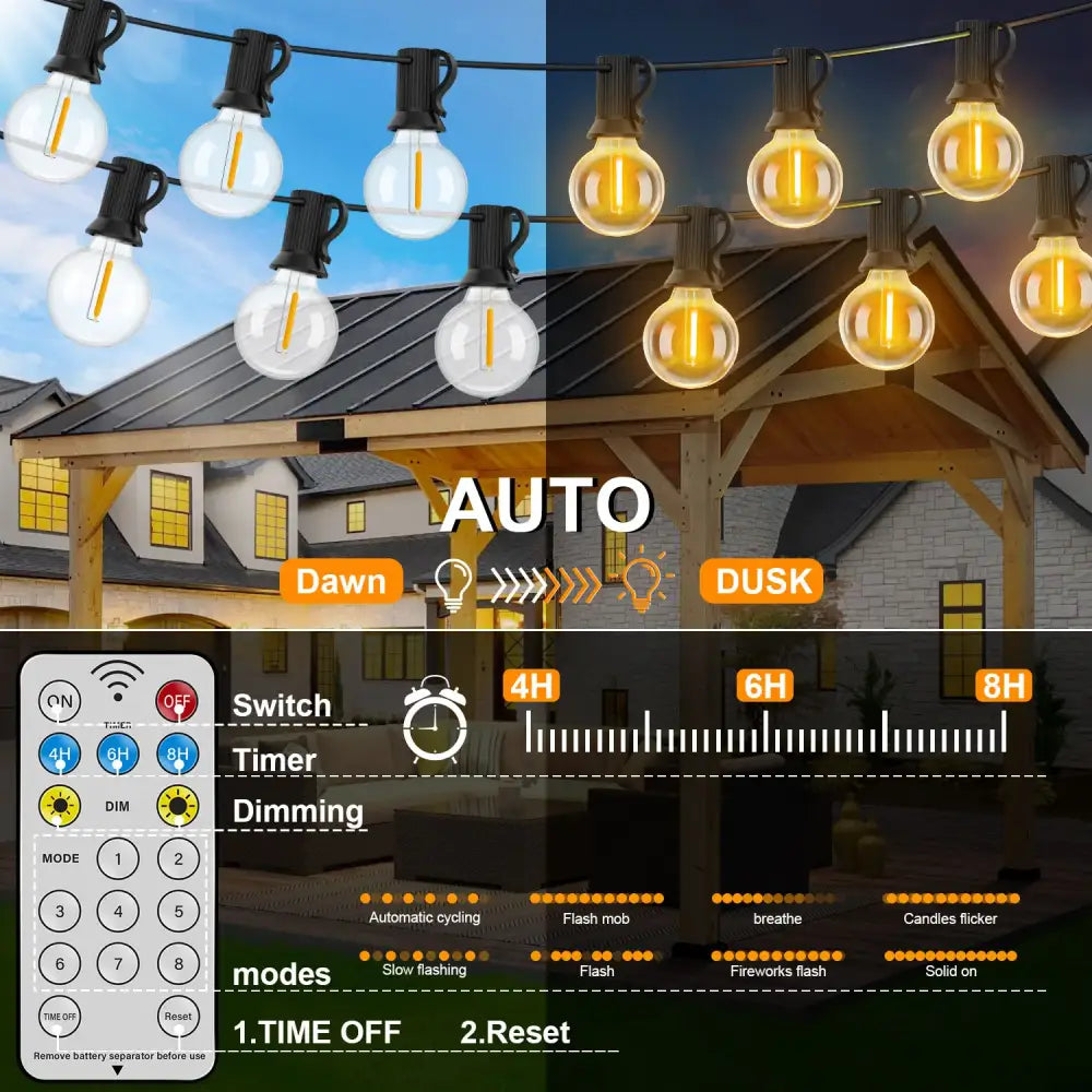 Shatterproof Solar String Lights G40 Outdoor Solar Light Garden Waterproof USB Charging Lighting With Remote Decoration