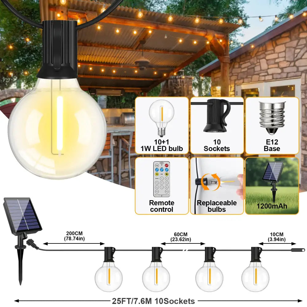 Shatterproof Solar String Lights G40 Outdoor Solar Light Garden Waterproof USB Charging Lighting With Remote Decoration