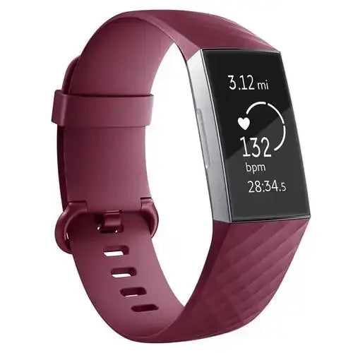 Silicone Replacement Band for Fitbit Charge 3/3SE/4 (available in 2 sizes & 14 colours) - Wine Red / Small - TWS
