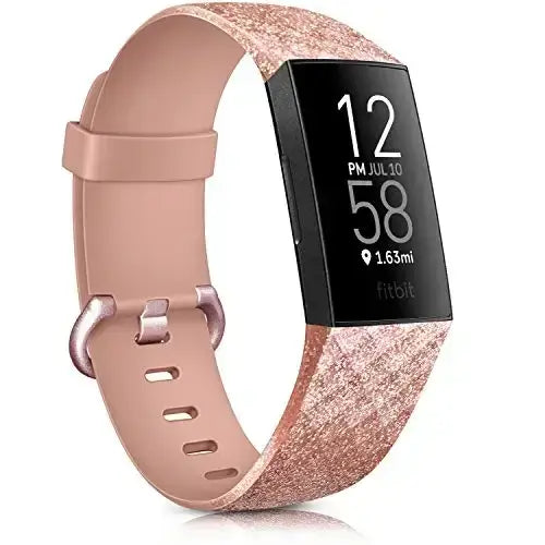 Silicone Replacement Band for Fitbit Charge 3/3SE/4 (available in 2 sizes & 14 colours) - Bling Rose Gold / Small - TWS
