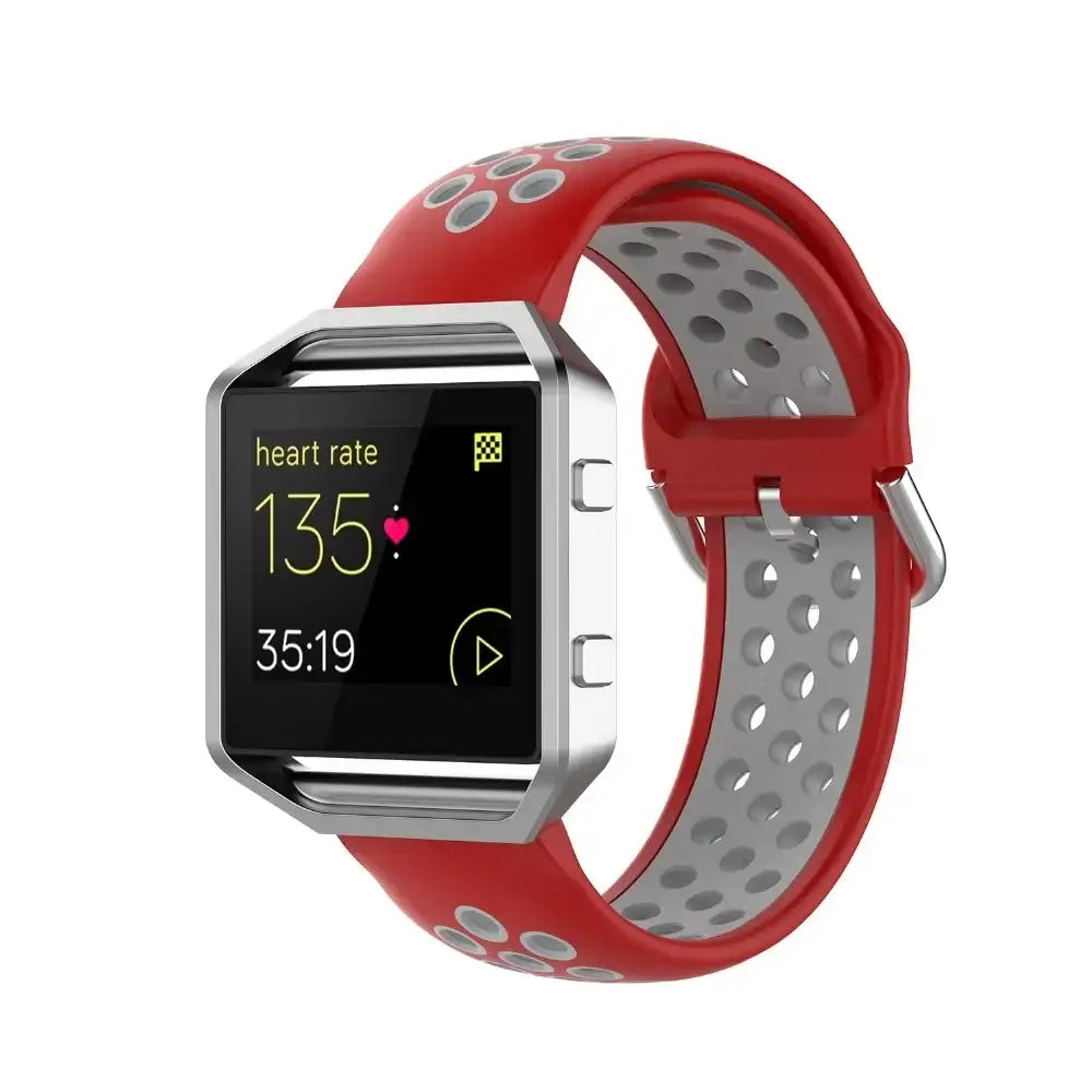 Silicone Sport Strap for the Fitbit Blaze/Versa/Versa 2/Lite Series (15 colours available) - Red Gray / Fitbit Blaze