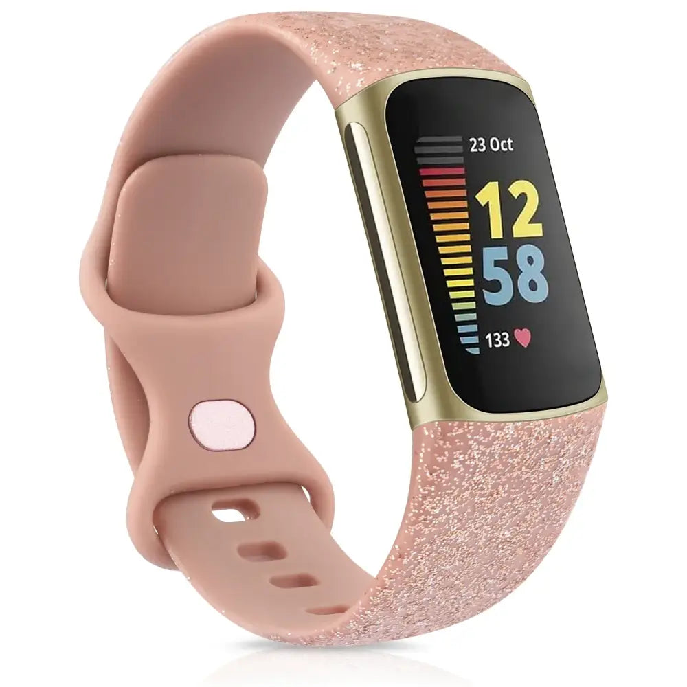 Silicone Sport Strap for the Fitbit Charge 5 Series (25 colours available) - Bling Rose Gold / Small - TWS