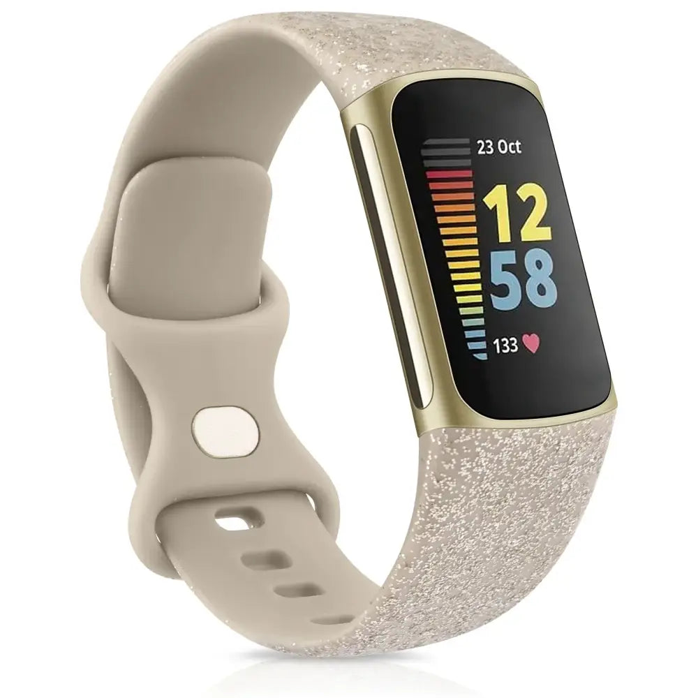 Silicone Sport Strap for the Fitbit Charge 5 Series (25 colours available) - Bling Gold / Small - TWS