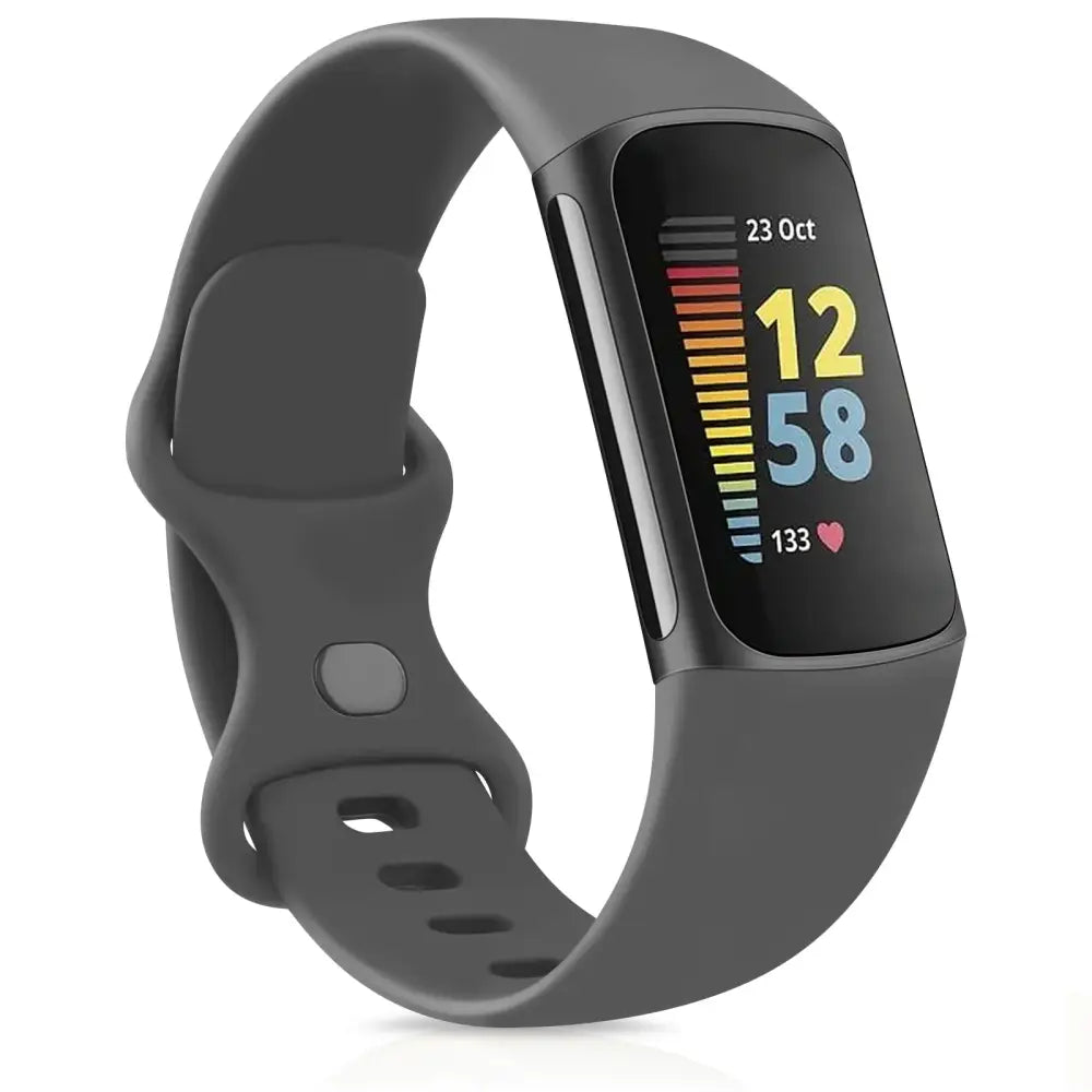 Silicone Sport Strap for the Fitbit Charge 5 Series (25 colours available) - Deep Gray / Small - TWS