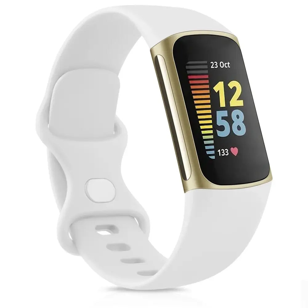 Silicone Sport Strap for the Fitbit Charge 5 Series (25 colours available) - White / Small - TWS