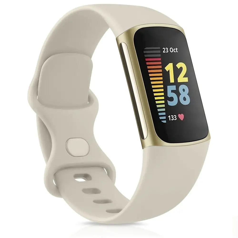 Silicone Sport Strap for the Fitbit Charge 5 Series (25 colours available) - Moon White / Small - TWS