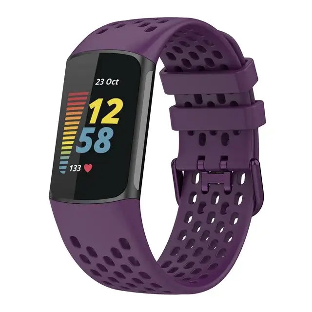Silicone Strap for the Fitbit Charge 5/6 Series (12 colours available) - Dark Purple / Fitbit Charge 5 - TWS