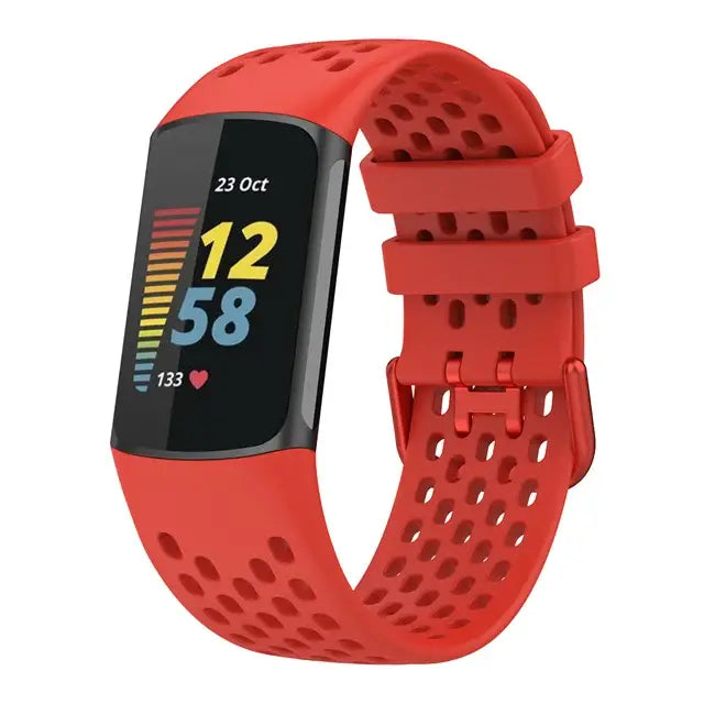 Silicone Strap for the Fitbit Charge 5/6 Series (12 colours available) - Red / Fitbit Charge 5 - TWS