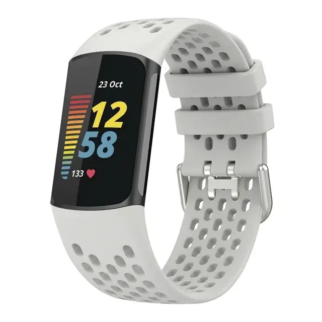 Silicone Strap for the Fitbit Charge 5/6 Series (12 colours available) - Dark White / Fitbit Charge 6 - TWS