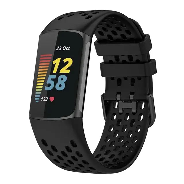 Silicone Strap for the Fitbit Charge 5/6 Series (12 colours available) - Black / Fitbit Charge 5 - TWS