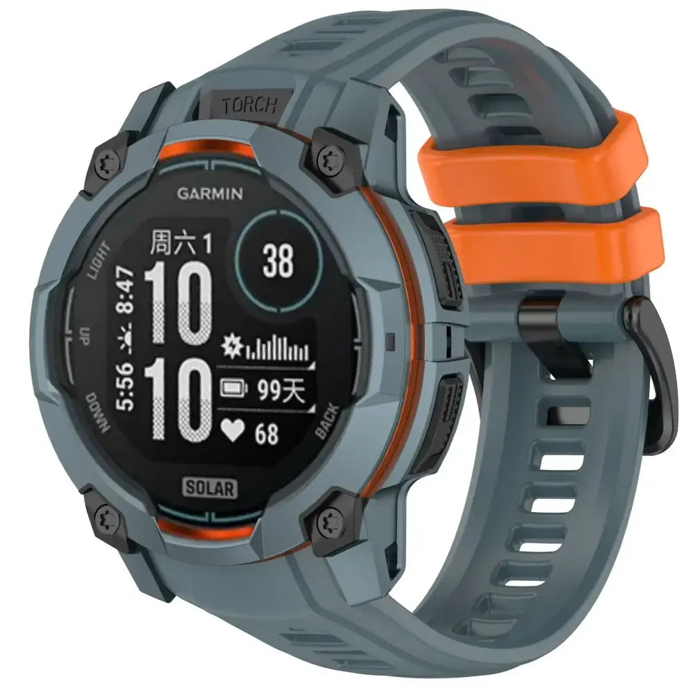 Silicone Strap for the Garmin Instinct 3/3 Solar Series (45 & 50mm) (12 colours available) - Rock Blue Orange / Garmin