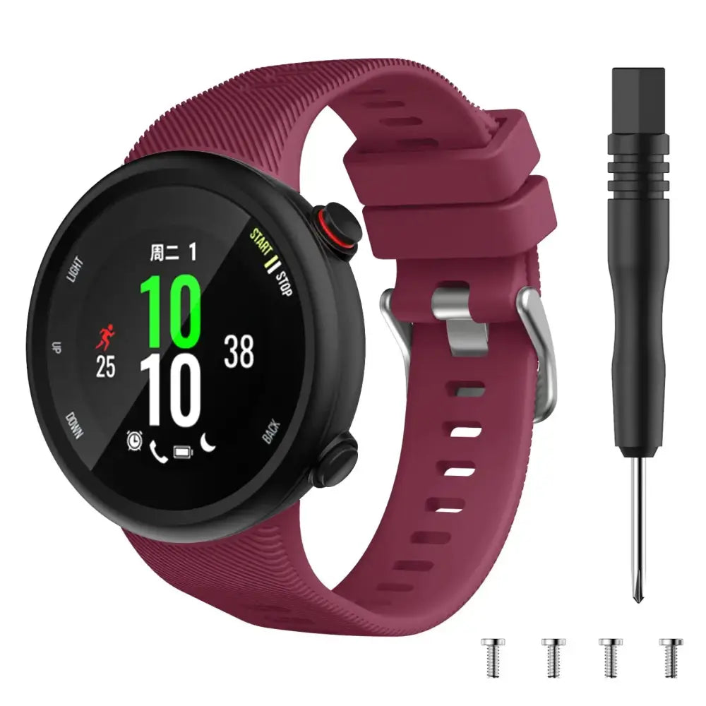 Silicone Strap for the Garmin Swim 2 & Forerunner 45S Series (available in 15 colours) - Red Wine / Garmin Forerunner