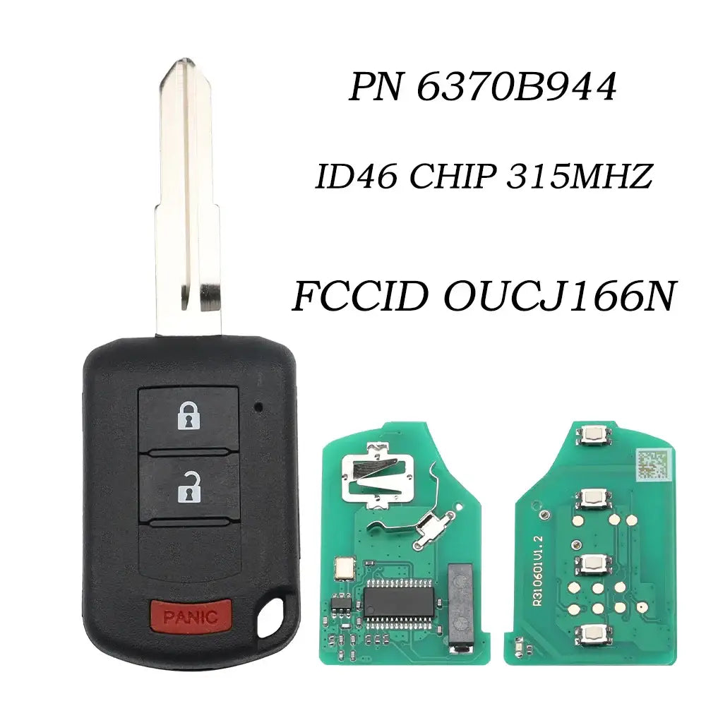SilKY PN: 6370B945 Remote Head Car Key 315MHz ID46 Chip for Mitsubishi Lancer 2016 -2017 Fob FCC ID: OUCJ166N 2 + 1/3