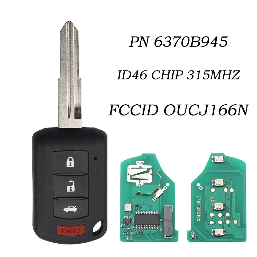 SilKY PN: 6370B945 Remote Head Car Key 315MHz ID46 Chip for Mitsubishi Lancer 2016 -2017 Fob FCC ID: OUCJ166N 2 + 1/3