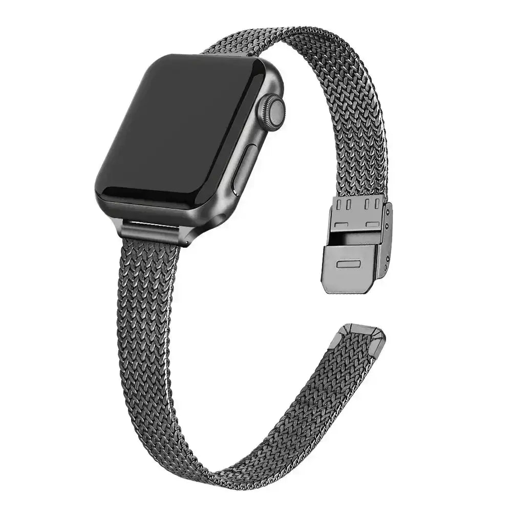 Slim Metal Milanese Strap for the Apple Watch 3–8 & Ultra Series (5 colours available) - Black / Series 10 - 46mm - TWS