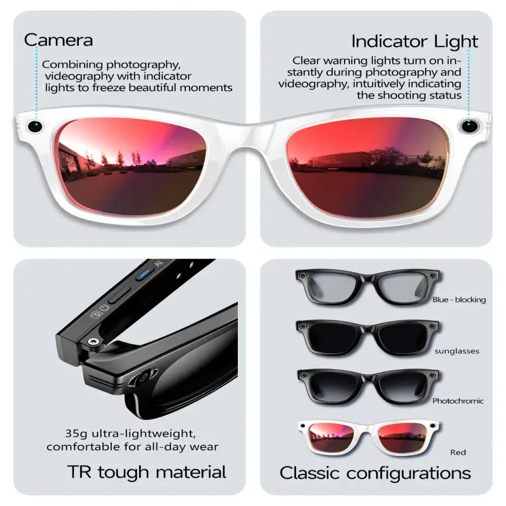 Smart AI Camera Glasses – 8MP HD Photo/Video Waterproof (5 types available) - 9eight5