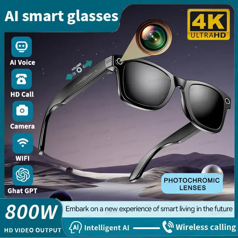 Smart AI Camera Glasses – 8MP HD Photo/Video Waterproof (5 types available) - Black / Smart Glass - 9eight5